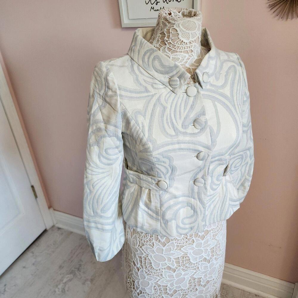 LKNW TABITHA cropped blazer jacket pale blue grayish white metallic 4